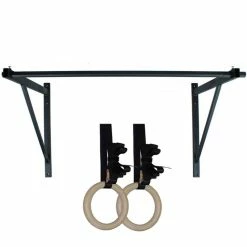 Wall Mounted Pull Up Chin Up Bar With 8 In. Wood Olympic Gymnastic Rings