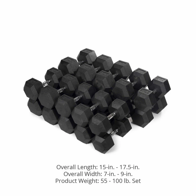 55 LB - 100 LB Pairs Rubber Hex Dumbbells - Image 2