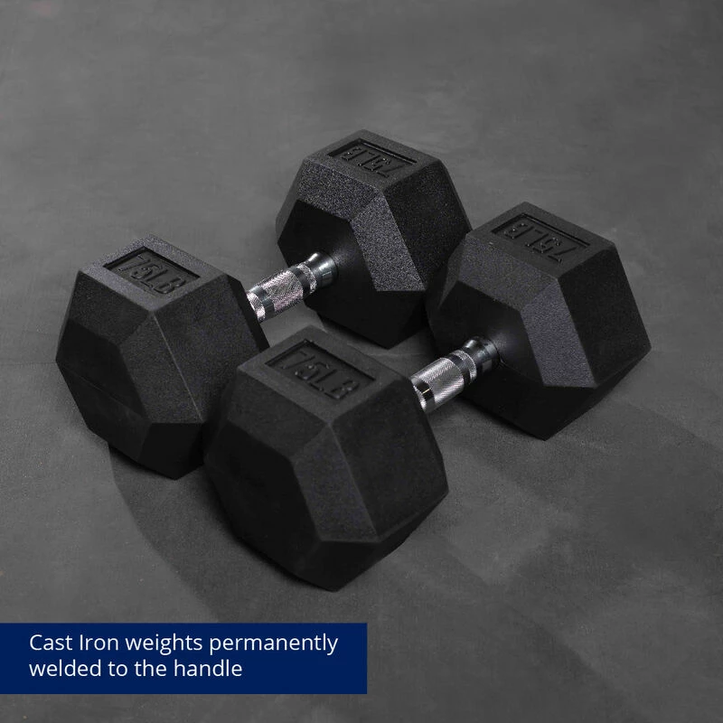 55 LB - 100 LB Pairs Rubber Hex Dumbbells - Image 7